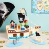 Blue Panda 11 Piece Ocean-Themed Pirate Toys and Kids Pirate Ship Wooden Playset for Kids