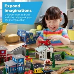 Best Choice Products 35-Piece Train Table, Large Multipurpose Wooden Playset for Children w/ Reversible Table Top