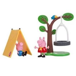 Jazwares Peppa Pig Camping Trip Playset, 4 Pieces - Includes Peppa & George Character Figures, Tent & Swing - Toy Gift for Kids - Ages 2+