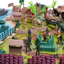 Blue Panda 120-Piece Military Toy Soldiers Playset, Green Army Men Toys, Mini Plastic Action Figures with Vehicles Accessories and Play Map