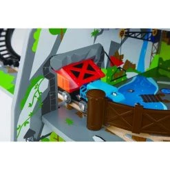 Hape Kids Wooden Railway Cargo Multi Level Train Station Mighty Mountain Mine Toy Play Set with Waterfall Tunnel, Bridge, and Crane