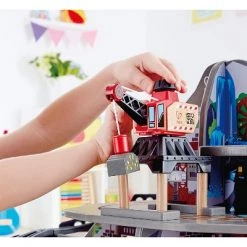 Hape Kids Wooden Railway Cargo Multi Level Train Station Mighty Mountain Mine Toy Play Set with Waterfall Tunnel, Bridge, and Crane -Action Figure Playsets Sales Store unnamed file 842