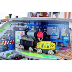 Hape Kids Wooden Railway Cargo Multi Level Train Station Mighty Mountain Mine Toy Play Set with Waterfall Tunnel, Bridge, and Crane -Action Figure Playsets Sales Store unnamed file 843