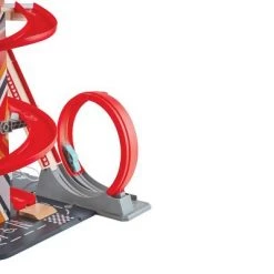 Hape Gearhead Stunt Garage Kids Wooden Toy Car Parking Garage Playset w/ Elevator and 2 Exit Tracks, Detachable Loop, Includes 2 Wooden Toy Racecars -Action Figure Playsets Sales Store unnamed file 879