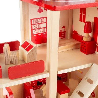 Toy Time Kids' Wooden Fire Station Playset With 3-Tier Firehouse, Fire Truck, Helicopter, and 16 Accessories - 10.75" x 13", Set of 19 5 Toy Time Kids' Wooden Fire Station Playset With 3-Tier Firehouse, Fire Truck, Helicopter, and 16 Accessories - 10.75" x 13", Set of 19 - Image 5