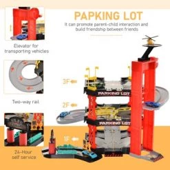 Qaba 3-Level Parking Garage Toy Car Playset with Racetrack Helicopter Ramp Elevator and Cars for Boys and Girls -Action Figure Playsets Sales Store unnamed file 944