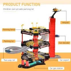 Qaba 3-Level Parking Garage Toy Car Playset with Racetrack Helicopter Ramp Elevator and Cars for Boys and Girls -Action Figure Playsets Sales Store unnamed file 946