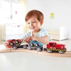 Hape Wooden 6 Piece Race Car Transporter Play Set with Foldable Ramps, Magnetic Couplers, and Driver Figurine for Kids Ages 3 and Up, Multicolor -Action Figure Playsets Sales Store unnamed file 951
