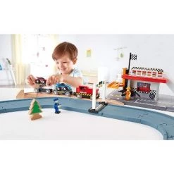 Hape Wooden 6 Piece Race Car Transporter Play Set with Foldable Ramps, Magnetic Couplers, and Driver Figurine for Kids Ages 3 and Up, Multicolor -Action Figure Playsets Sales Store unnamed file 952