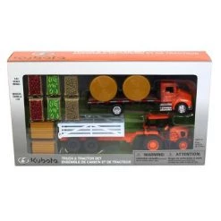 New-Ray New Ray 1/43 Kubota Farm Tractor Play Set with Truck, Trailer, Crates, & Bales SS-15815A